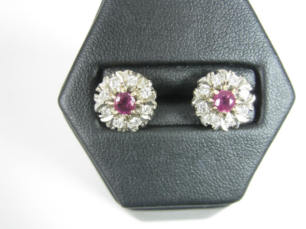 Appraisal: A pair of Ruby and Diamond Ear Studs each with