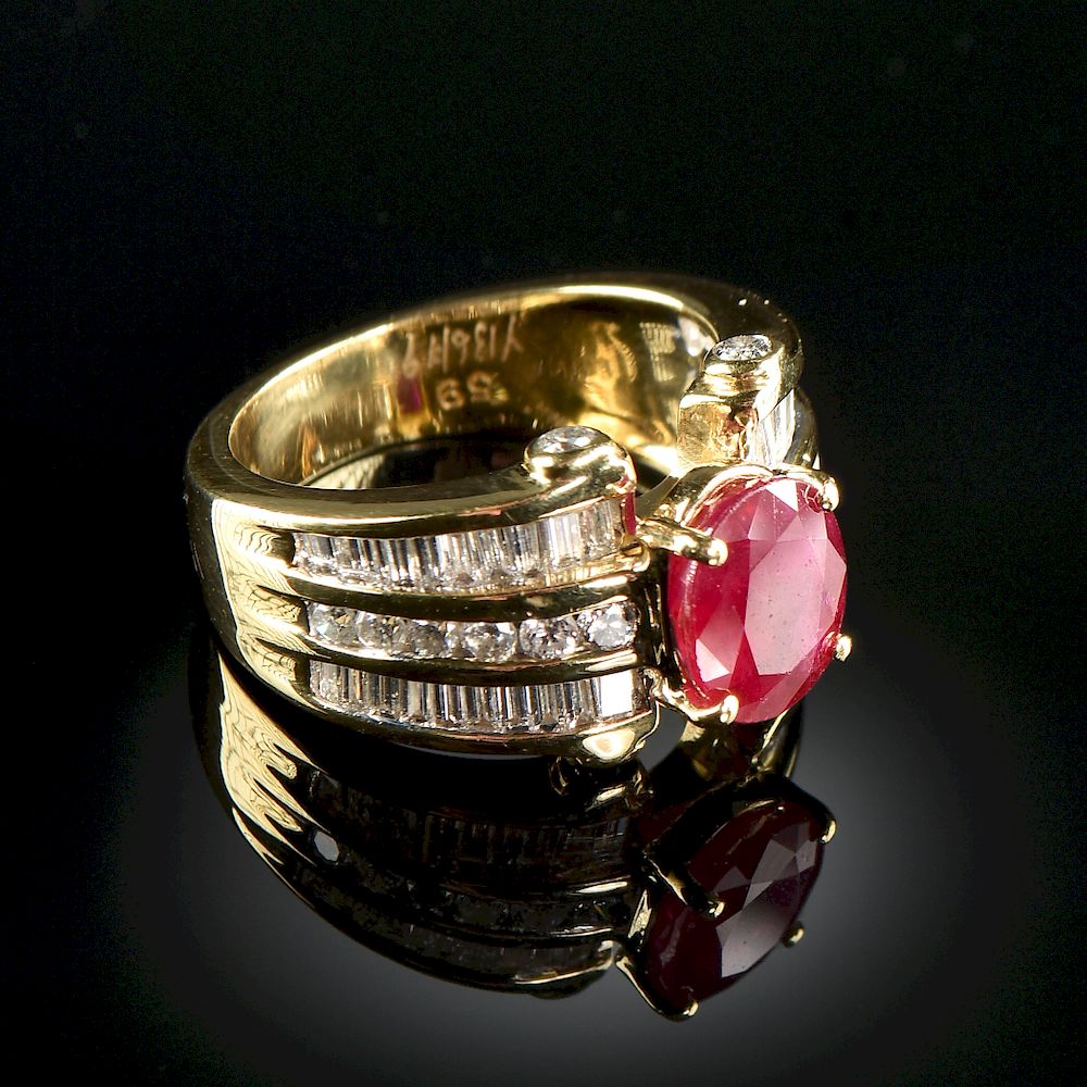 Appraisal: AN K YELLOW GOLD RUBY AND DIAMOND LADY'S RING AN