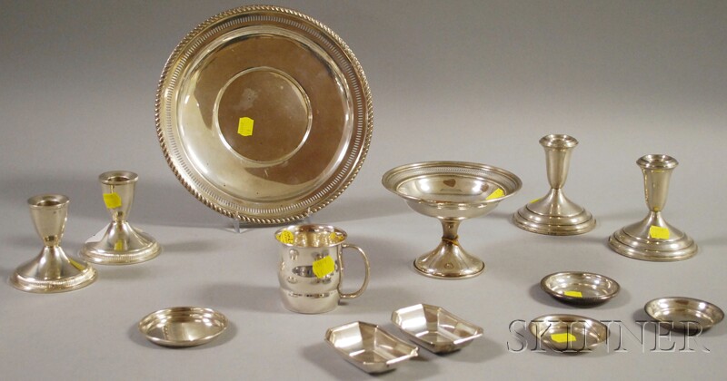 Appraisal: Group of Sterling Silver Tableware two pairs of weighted candlesticks