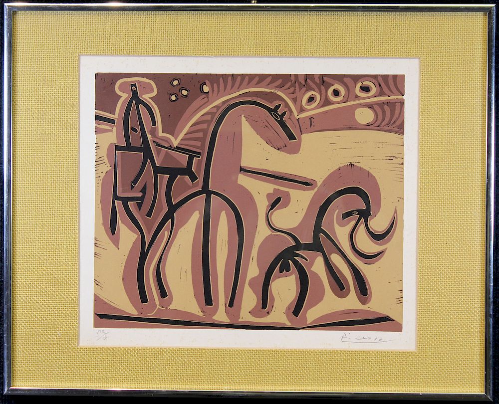 Appraisal: Picasso Picador et Taureau Linocut Picasso Picador et Taureau Linocut