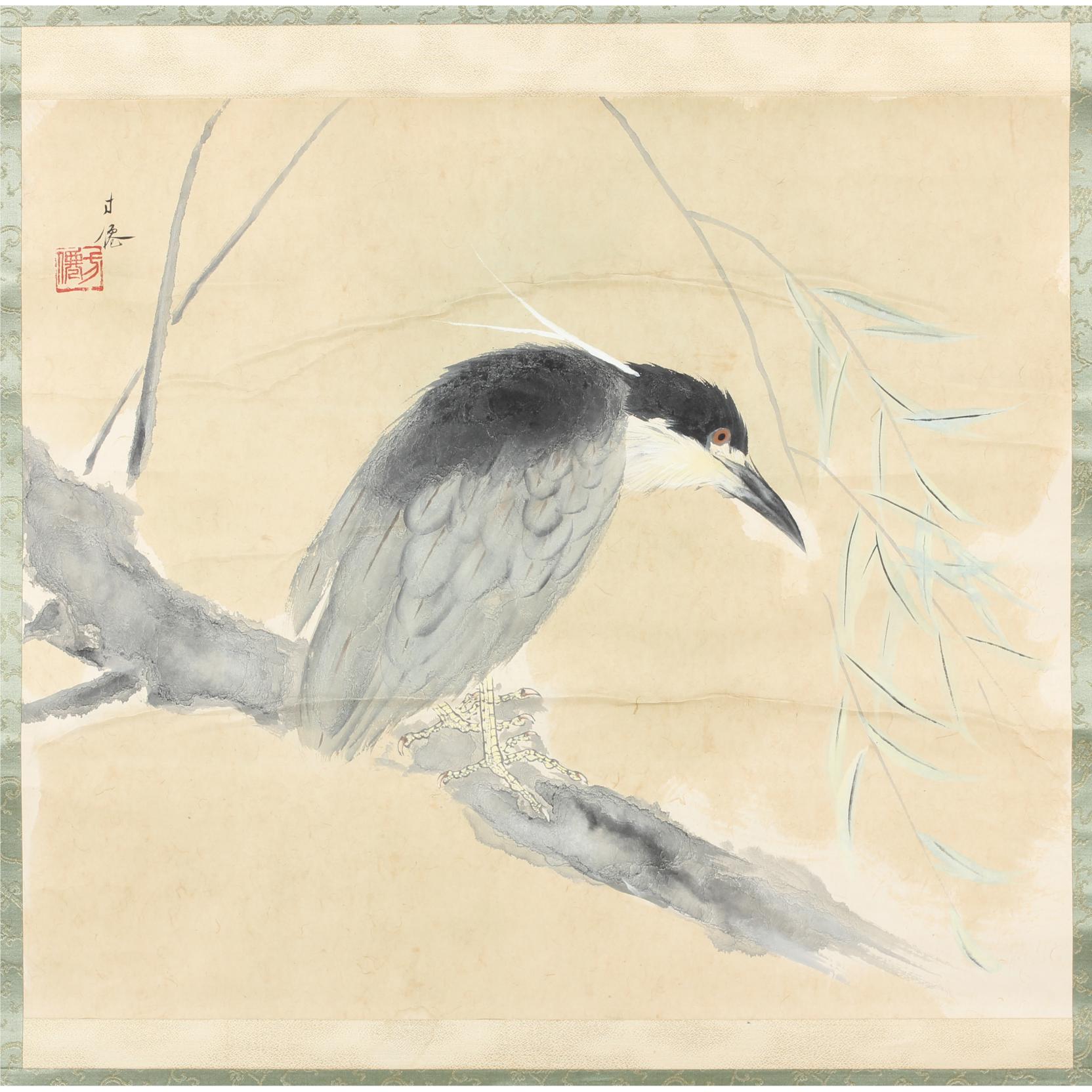 Appraisal: Heron by Higashibara Hosen Japanese - ink and colors on