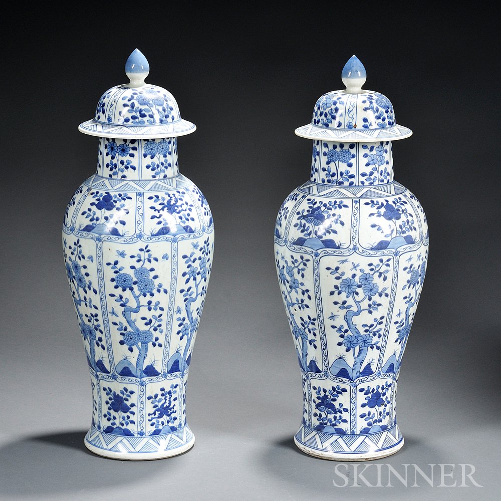 Appraisal: Pair of Blue and White Covered Vases China th century