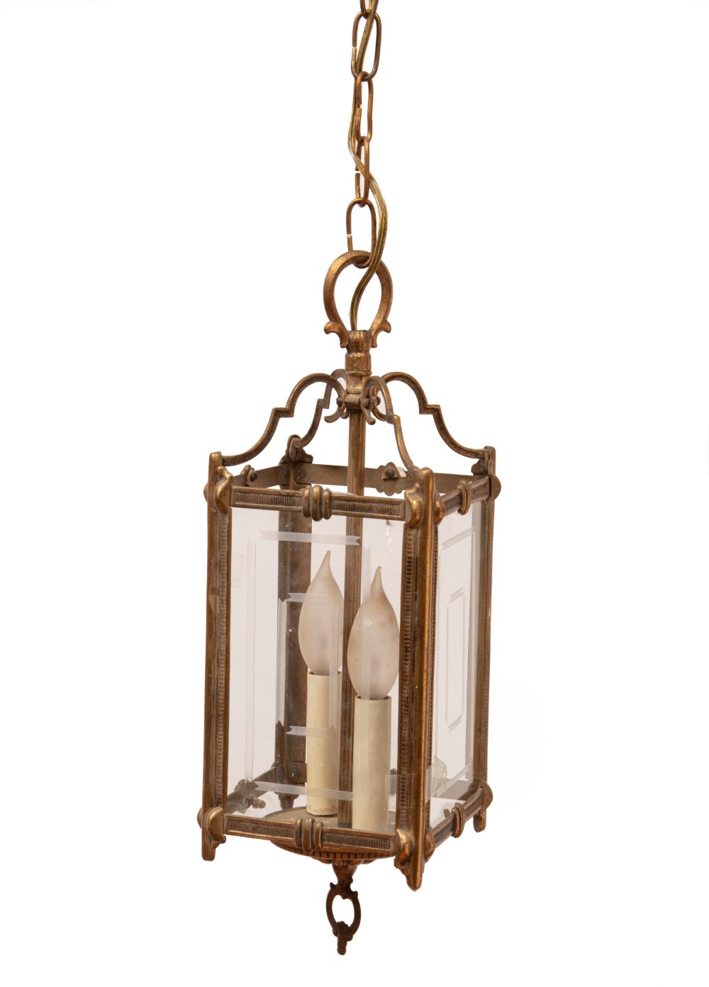 Appraisal: Brass Hall Lantern with two-light fixture h in w in