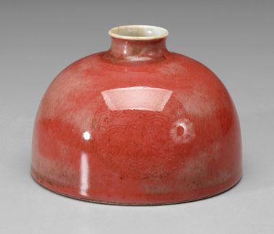 Appraisal: Chinese peach bloom taibai zun water pot domed body with