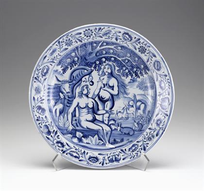 Appraisal: Delft blue and white Adam and Eve charger th century