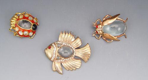 Appraisal: JELLY BELLY FIGURAL PINS Sterling Hobe' Fish '' Sterling Lady