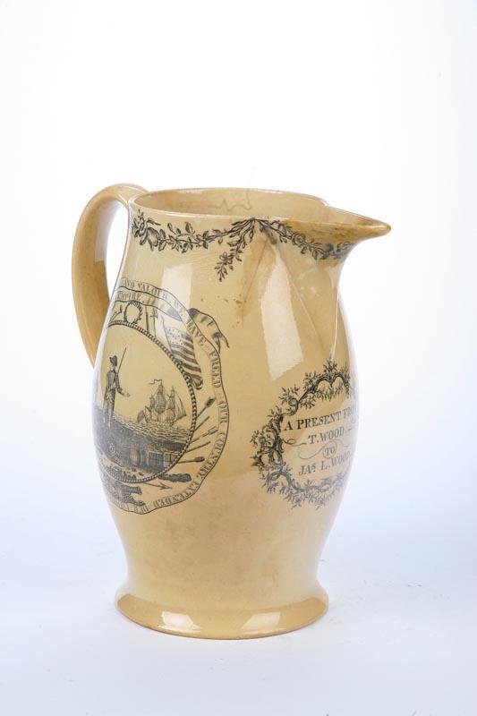 Appraisal: LIVERPOOL PRESENTATION PITCHER English late th-early th century creamware Black