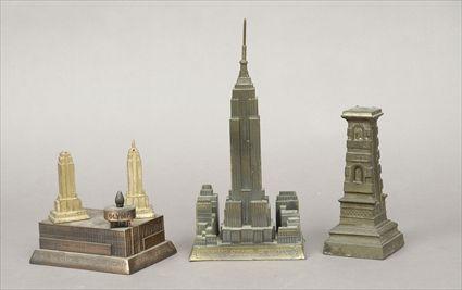 Appraisal: Five Patinated Metal Miniature Buildings and Monuments to in Provenance