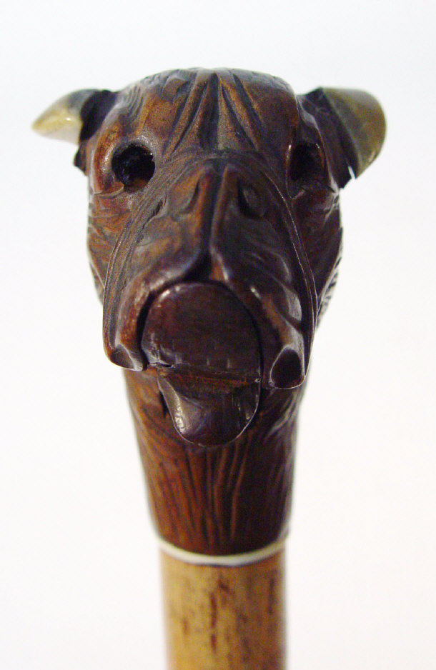 Appraisal: Walking cane with Black Forest style carved wooden dog's head