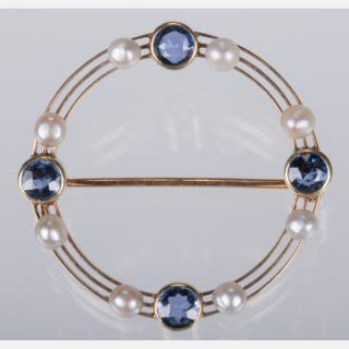 Appraisal: A kt Yellow Gold Sapphire and Pearl Brooch A kt