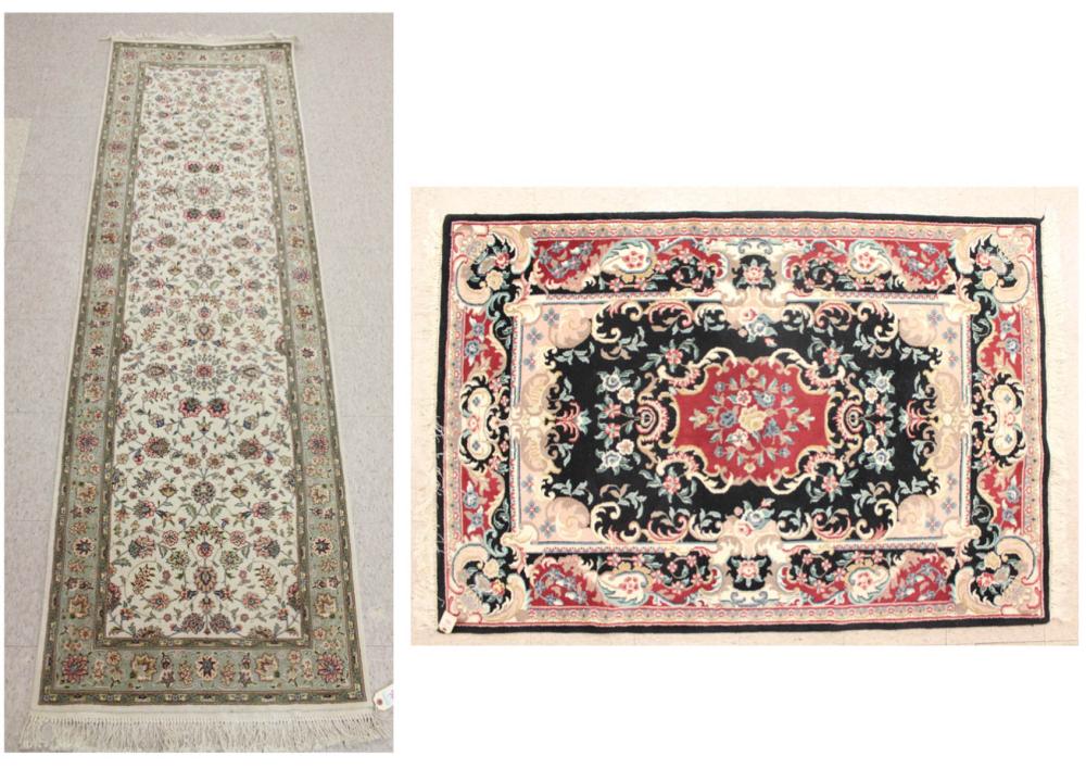 Appraisal: TWO HAND KNOTTED ORIENTAL AREA RUGS Indo-Persian overall floral pattern