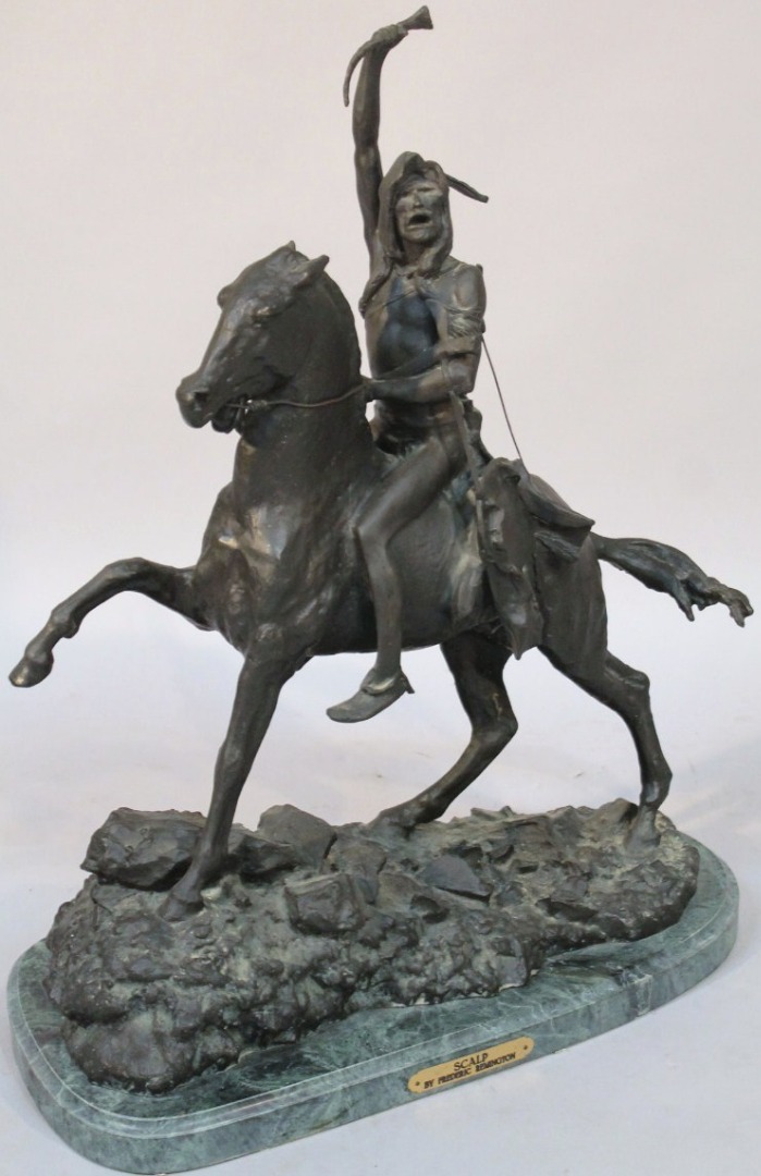 Appraisal: After Frederic Remington A Spelter figure entitled Scalp formed as