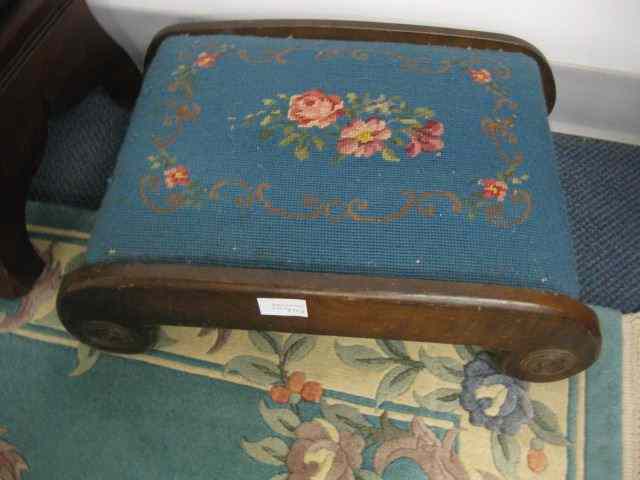 Appraisal: Antique Footstool floral needlepoint