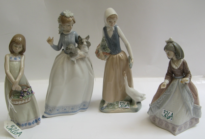 Appraisal: GROUP OF FOUR LLADRO AND NAO FIGURES Lladro girl with