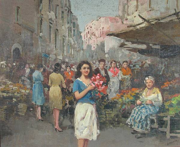 Appraisal: Vincenzo d' Auria Italian - An Italian market scene with