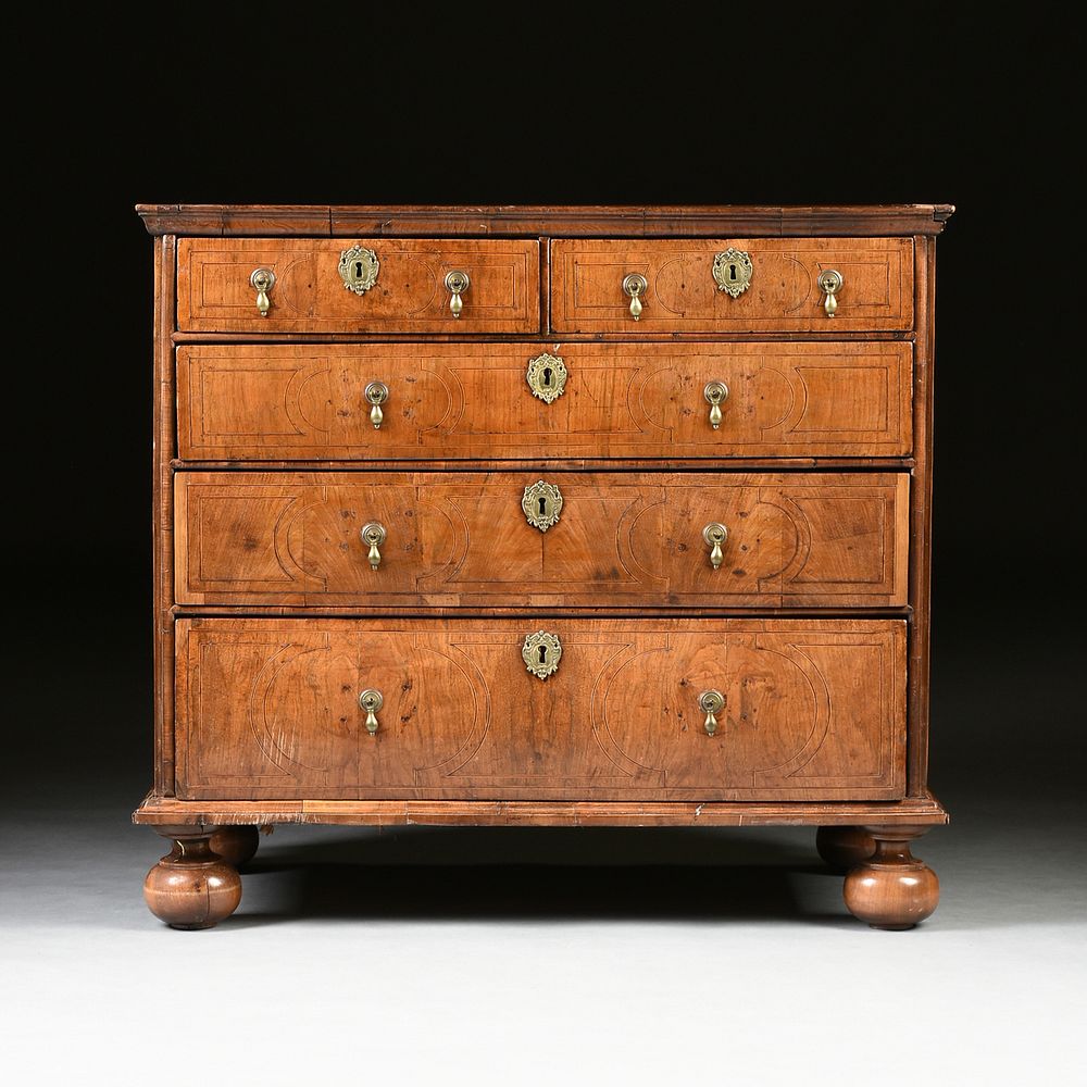 Appraisal: A WILLIAM MARY PARQUETRY INLAID WALNUT CHEST OF DRAWERS LATE