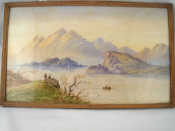 Appraisal: E L Herring 'Mountain Lake Scene with Figures and Boats'