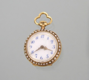 Appraisal: A k Gold Small Open Face Watch with Seed Pearls