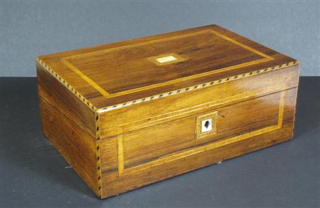 Appraisal: A th century mahogany writing slope with decorative wood and