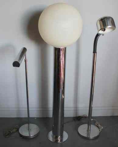 Appraisal: Midcentury Chrome Lighting Lot Includes chrome floor lamps - one