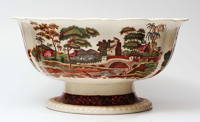 Appraisal: LARGE COPELAND SPODE POTTERY BOWL shaped edge decorated with trees