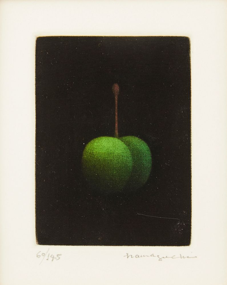 Appraisal: Yozo Hamaguchi Green Cherry Mezzotint - Yozo Hamaguchi Japanese -