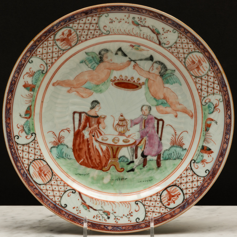 Appraisal: Chinese Export Porcelain Dutch Decorated Marriage Plate Unmarked in diam