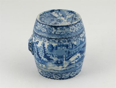 Appraisal: A J W Ridgway blue and white spirit barrel printed