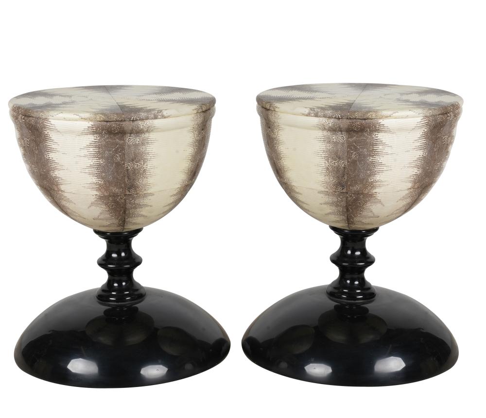 Appraisal: PAIR OF CONTEMPORARY ROUND END TABLESon black-lacquered wood bases inches