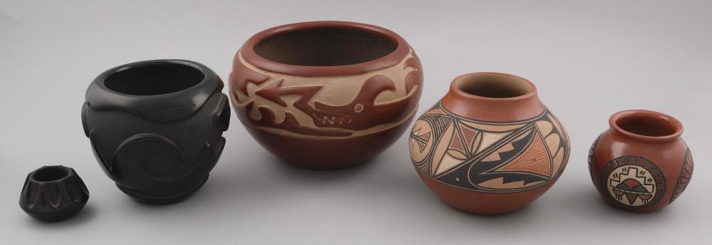 Appraisal: FIVE NATIVE AMERICAN POTTERY PIECES th Century Four Santa Clara