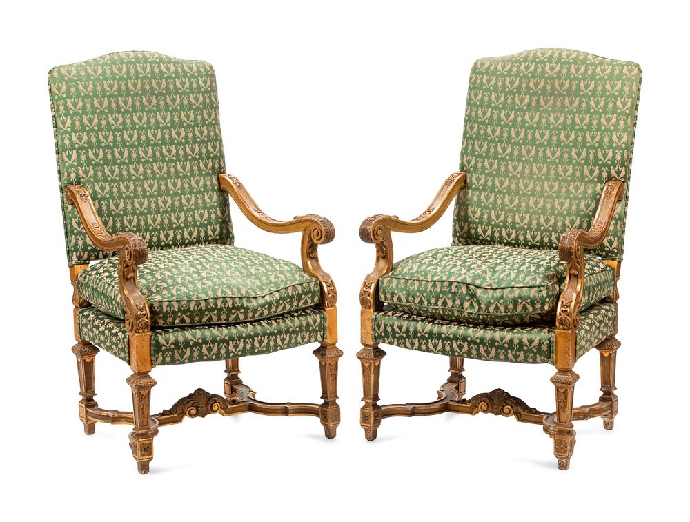 Appraisal: A Pair of Louis XIV Style Giltwood Fauteuils A Pair