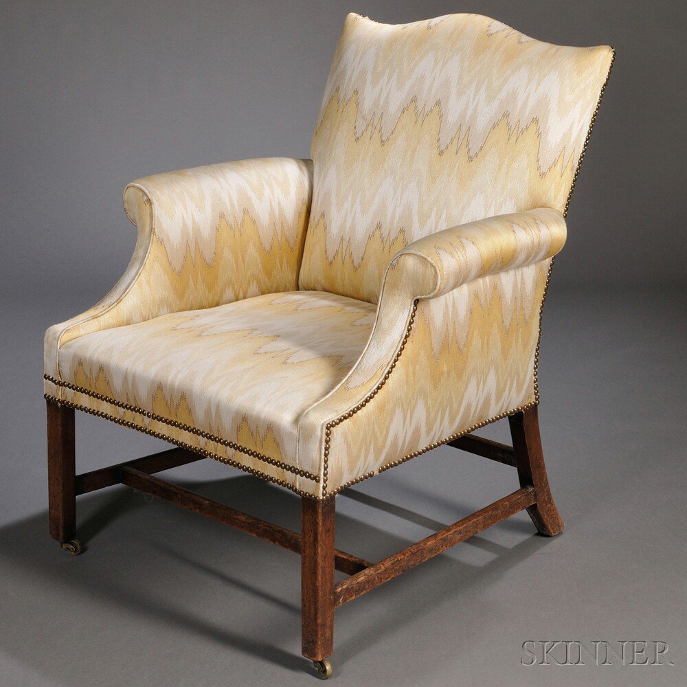 Appraisal: George III Mahogany and Upholstered Library Chair with scrolled upholstered