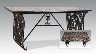 Appraisal: Pietra dura and wrought iron table w th century pietra