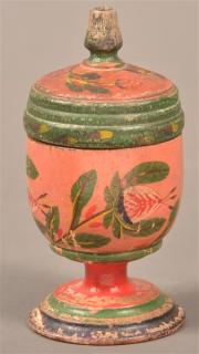 Appraisal: Lehnware Turned and Painted Cov Saffron Cup Lehnware Turned and