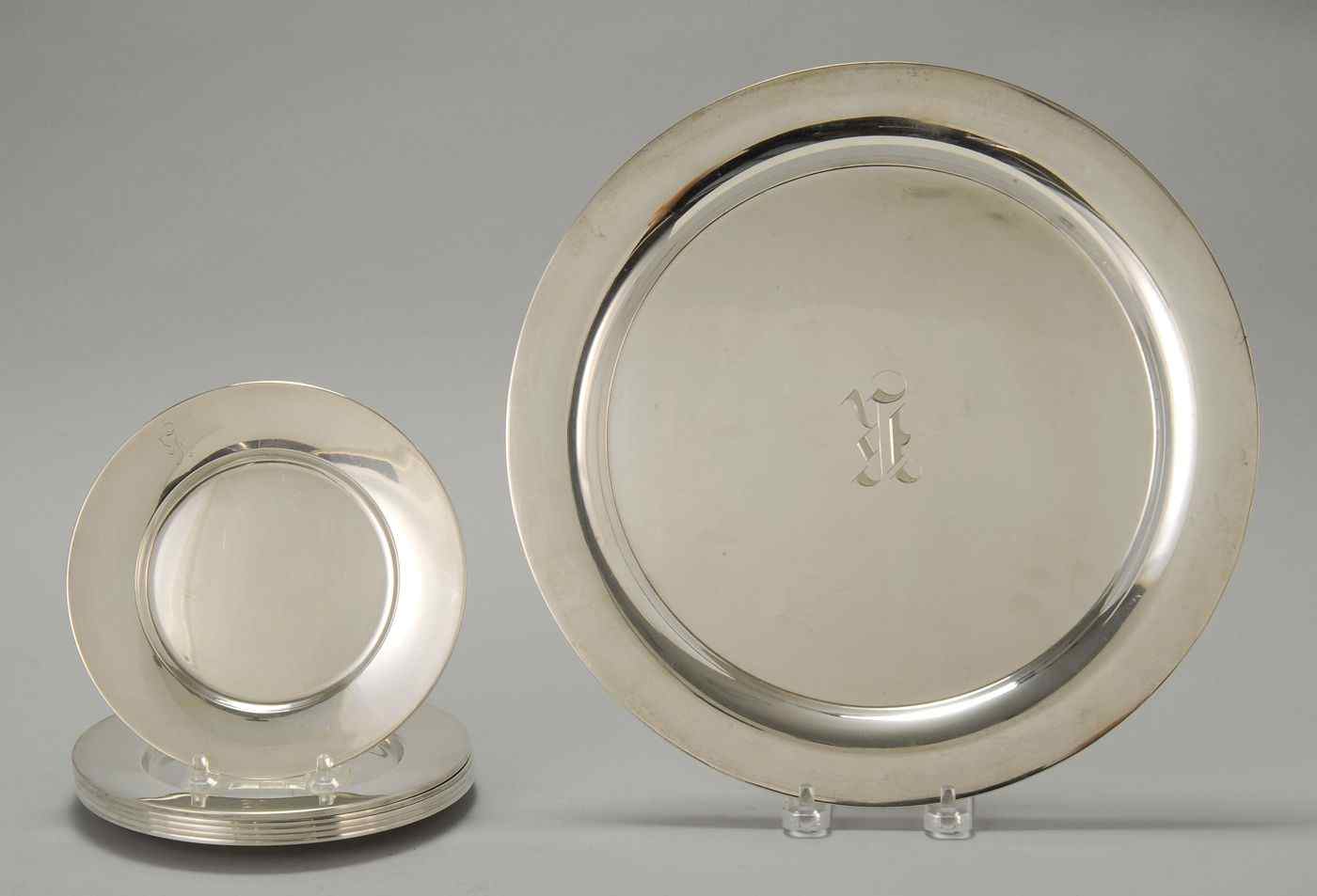 Appraisal: DOMINICK HAFF STERLING SILVER SEVEN-PIECE HORS D'OEUVRES SETIncludes a serving