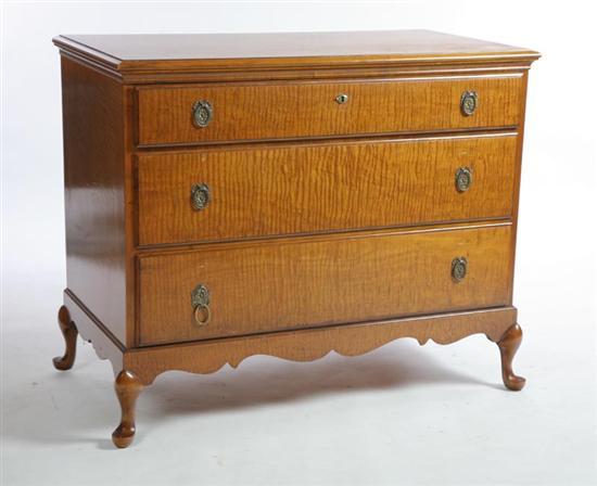 Appraisal: CHEST OF DRAWERS Curly maple with three drawers oval pulls