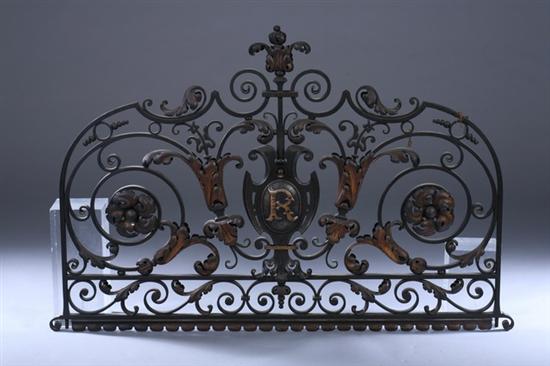 Appraisal: ENGLISH HAND-FORGED SCROLLING-FOLIATE WROUGHT-IRON GATE TOP th century with initial