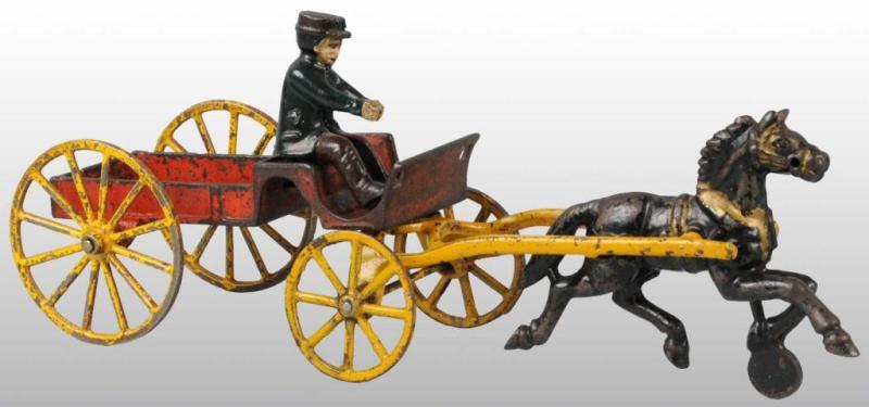 Appraisal: Cast Iron Hubley Horse-Drawn Delivery Wagon Toy Description Red delivery