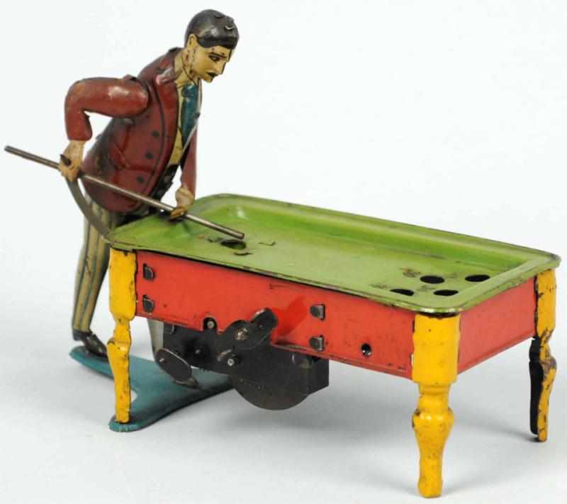 Appraisal: Tin Litho Pool Player Wind-Up Toy German Working Balls are