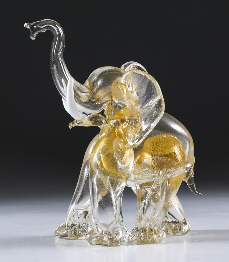 Appraisal: 'S ART GLASS MURANO AVENTURINE ELEPHANT Clear hollow body with