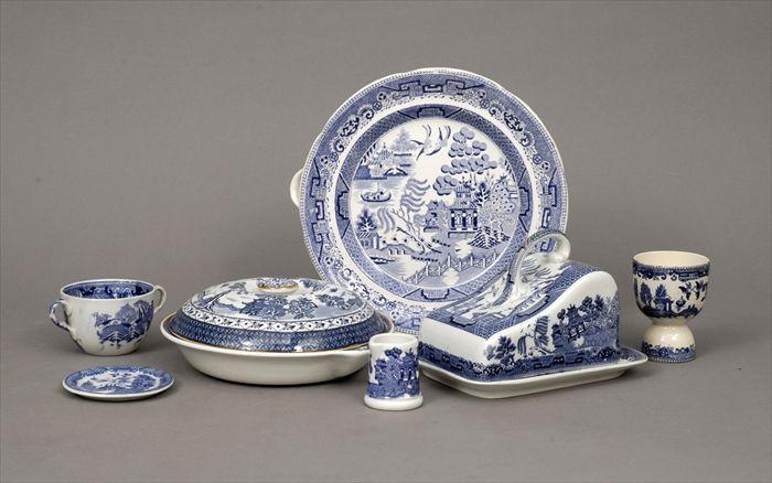 Appraisal: Assorted Staffordshire Blue Transfer-Printed Articles Including a cheese dish and