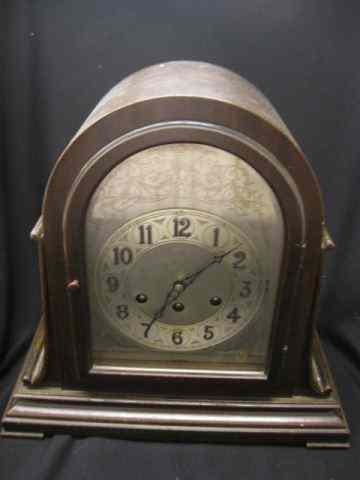 Appraisal: Heschede Mantle Clock Canterbury Westminster Chimes mahogany dome top ''