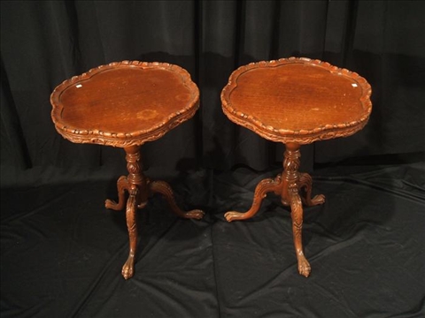 Appraisal: PAIR OF CHIPPENDALE STYLE CARVED TEA TABLES th century h