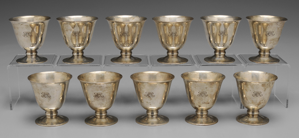 Appraisal: Eleven Tiffany Sterling Cocktail Goblets American th century flared rims