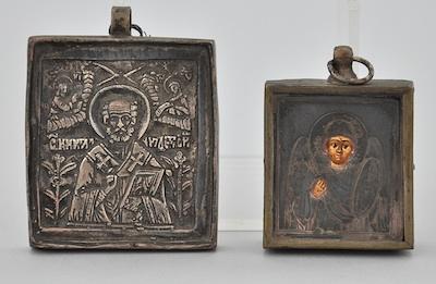 Appraisal: Two Russian Silver Miniature Icons One icon is silver clad