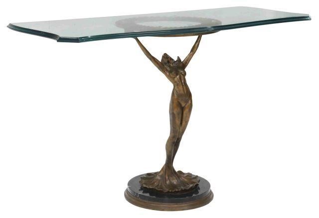 Appraisal: Patinated bronze console table Tom Corbin American b c beveled