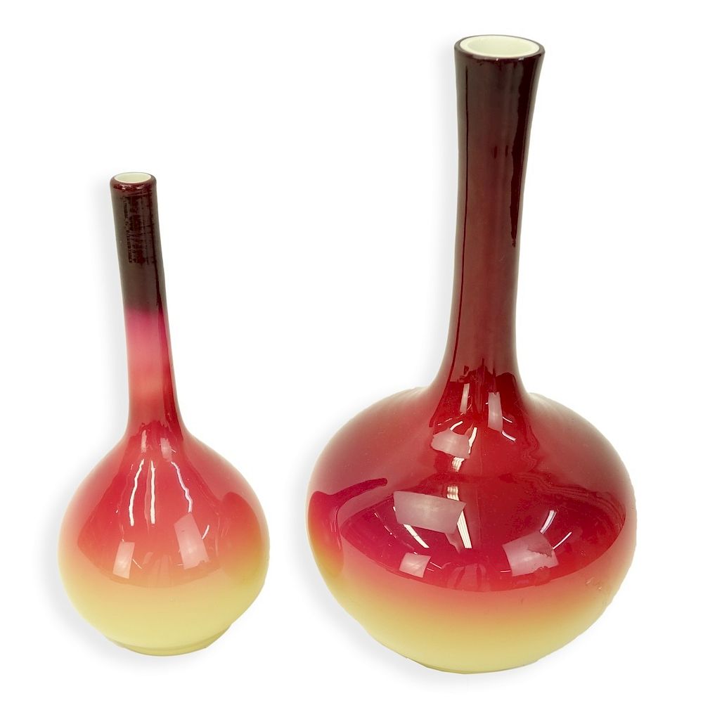 Appraisal: Wheeling Vases Two Wheeling Peach Blow Glass Vases Largest measures