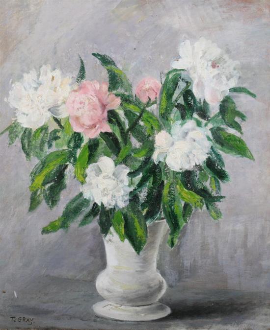 Appraisal: T GRAY American th century PEONIES IN VASE signed lower