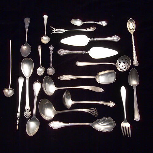 Appraisal: Sterling utensils including four ladels of various manufacturers picklefork olive