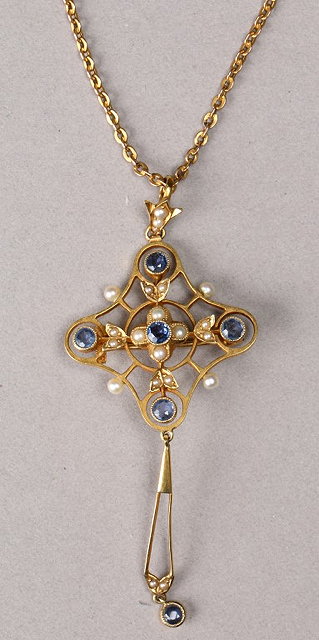 Appraisal: AN EDWARDIAN SAPPHIRE AND PEARL SET PENDANT CUM BROOCH cross